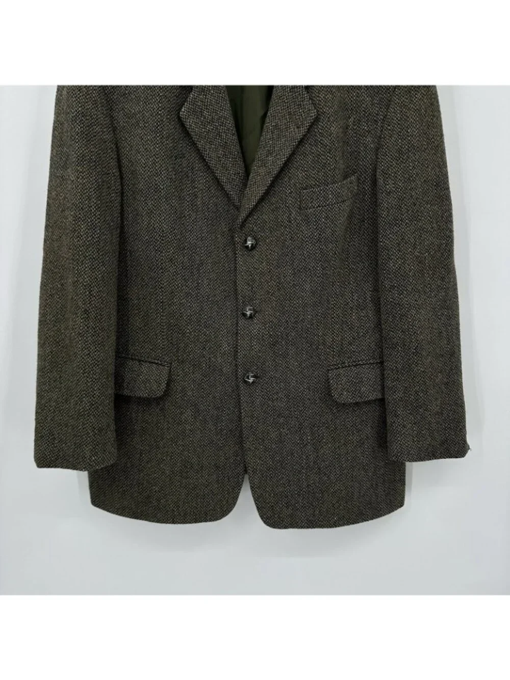 HARRIS TWEED vintage 80s blazer 46R hand woven wool brown olive 3 button